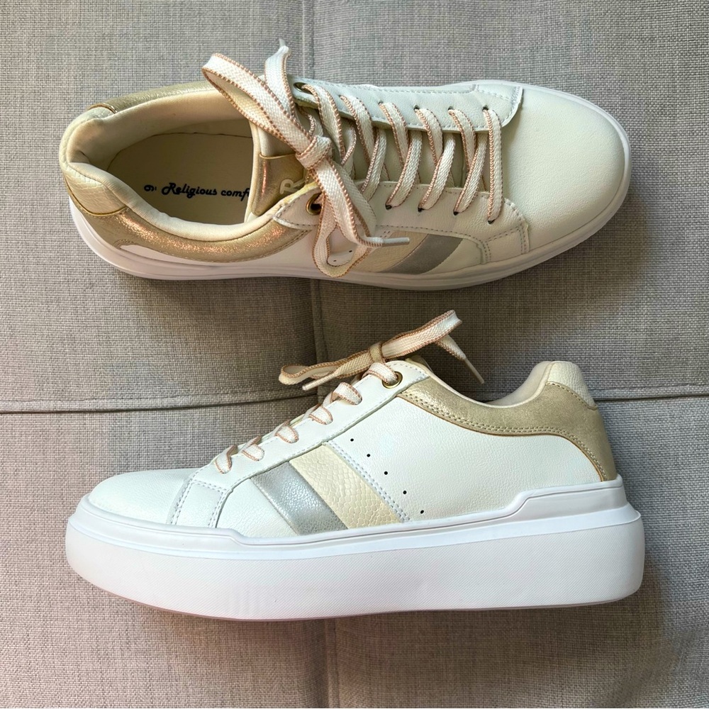 RELIGIOUS COMFORT - NEW! Women’s White Sneakers with Gold and Silver Accents